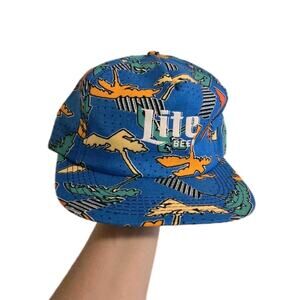 Vintage Miller Light Tropical AOP Snapback Hat Made In USA
